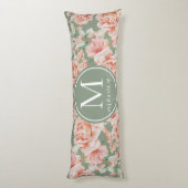 Coussins Longs Sage Vert Floral Aquarelle Rose Motif Monogramme (Dos (Vertical))