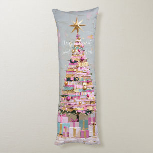 Coussins Longs Sapin de Noël rose et or Impasto