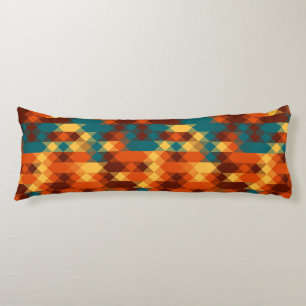 Coussins Longs Sarcelle, rouge, orange et jaune géométrique