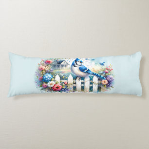 Coussins Longs Scène de clôture de jardin de cottage Blue Jay
