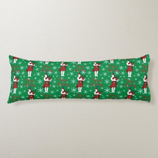 Coussins Longs Scottish Bagpiper Merry Christmas with Snowflakes (Devant)