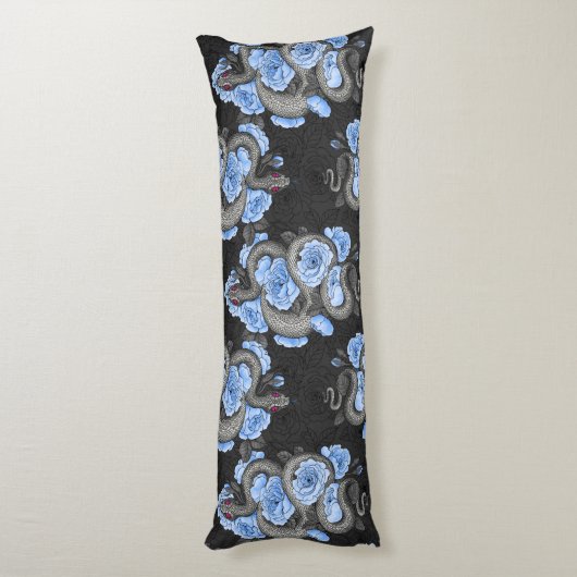 Coussins Longs Serpents et roses bleus (Dos (Vertical))