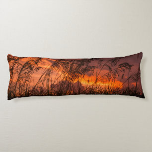 Coussins Longs Silhouettes d'herbe au coucher du soleil