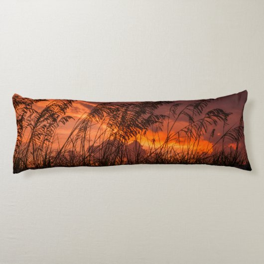 Coussins Longs Silhouettes d'herbe au coucher du soleil (Dos)