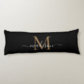 Coussins Longs Simple Black Gold Monogramme Élégant Script fémini (Dos)
