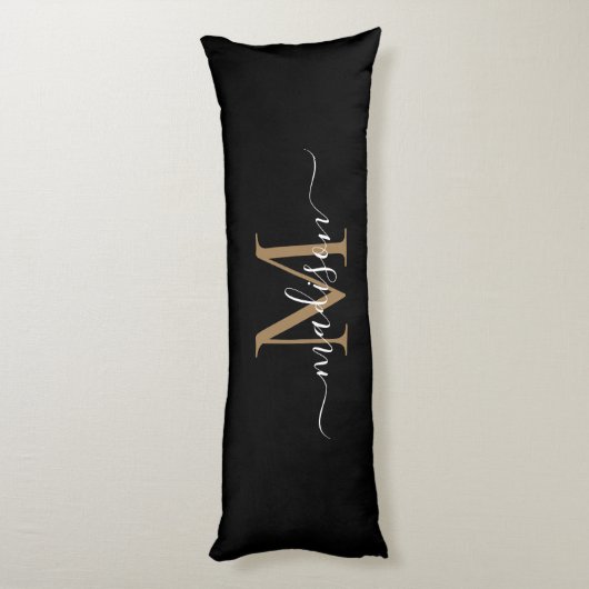 Coussins Longs Simple Black Gold Monogramme Élégant Script fémini (Dos (Vertical))