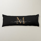 Coussins Longs Simple Black Gold Monogramme Élégant Script fémini (Devant)