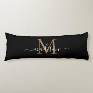 Coussins Longs Simple Black Gold Monogramme Élégant Script fémini