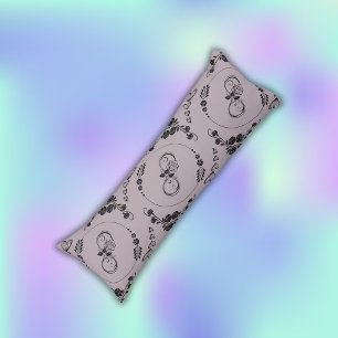 Coussins Longs Simple Coeurs noirs, Floral, Infinité sur Mauve