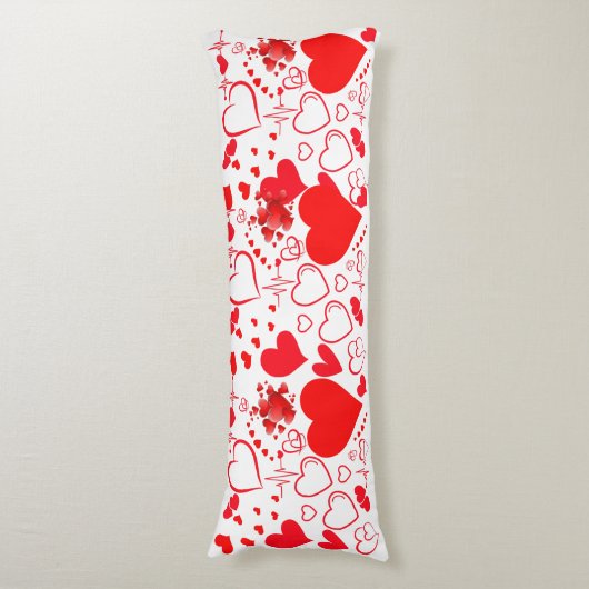 Coussins Longs Simple Coeurs Rouges Amour Romantique Sur Blanc | (devant Vertical)