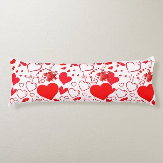 Coussins Longs Simple Coeurs Rouges Amour Romantique Sur Blanc | (Devant)