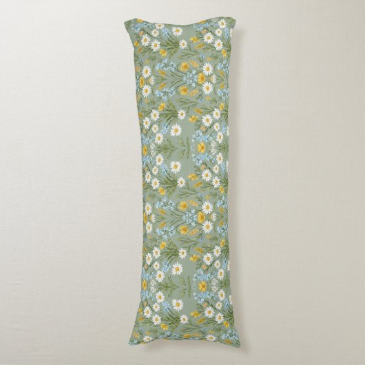 Coussins Longs Soft Sage Green Daisy Meadow Floral Pattern (Devant (Vertical))