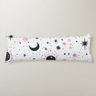 Coussins Longs Soleil Lune Étoiles Célestes Noir et Rose