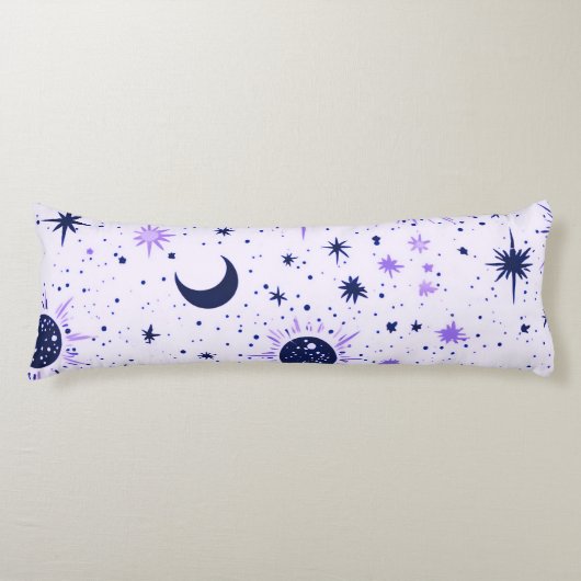Coussins Longs Soleil Lune Étoiles Noir et Violet Céleste (Devant)