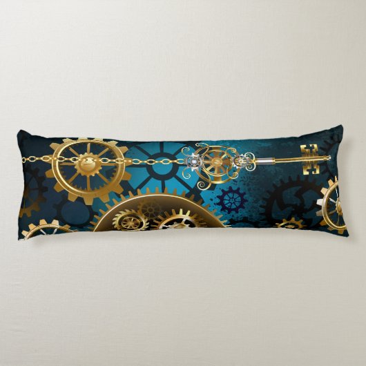 Coussins Longs Steampunk Arrière - plan turquoise avec Gears (Dos)