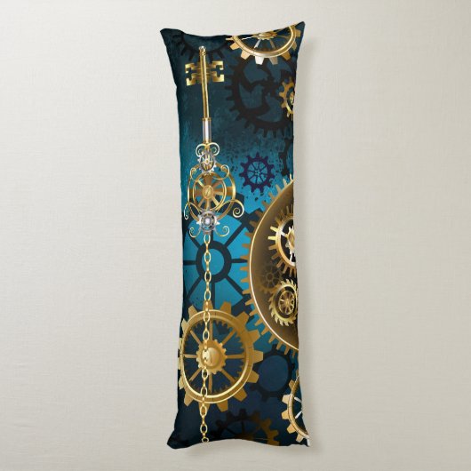 Coussins Longs Steampunk Arrière - plan turquoise avec Gears (Dos (Vertical))