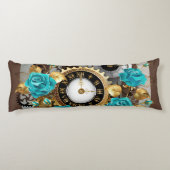 Coussins Longs Steampunk Clock and Turquoise Roses on Striped (Dos)