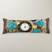 Coussins Longs Steampunk Clock and Turquoise Roses on Striped (Devant)