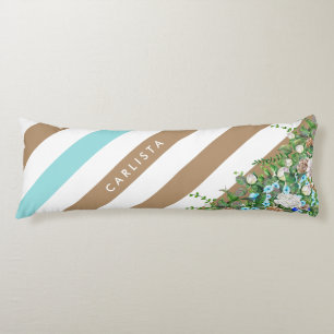 Coussins Longs Stylé Tan et Aqua Floral et des rayures avec nom