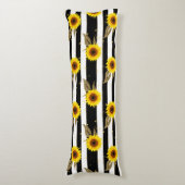 Coussins Longs Sunflowers with Black and White Horizontal Lines (Devant (Vertical))