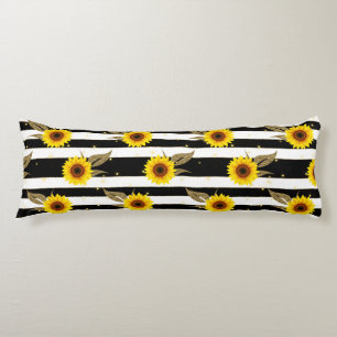 Coussins Longs Sunflowers with Black and White Horizontal Lines