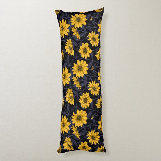 Coussins Longs Sunroot, tournesol sauvage en jaune et bleu (Dos (Vertical))