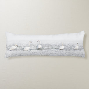 Coussins Longs Swans dans la neige blanche d'hiver