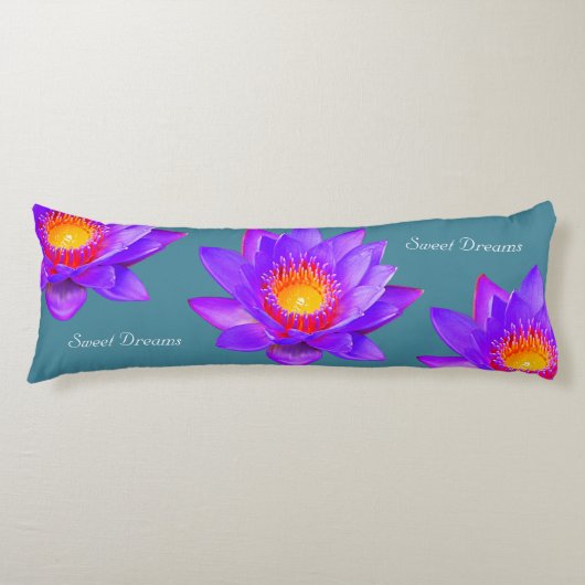 Coussins Longs Sweet Dreams Lotus Flowers sur Bluish Turquoise (Devant)