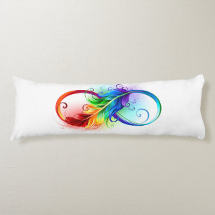 Coussins Longs Symbole d'infini avec plume arc-en-ciel