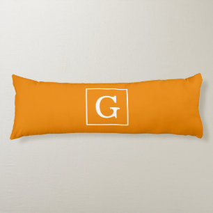 Coussins Longs Tangerine Orange White Framed Initial Monogram
