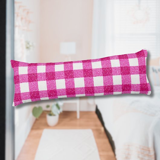 Coussins Longs Tartan Pailleté Rose Élégant sur Fond Blanc