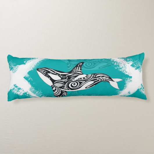 Coussins Longs Teal balayé par orque tribale (Dos)