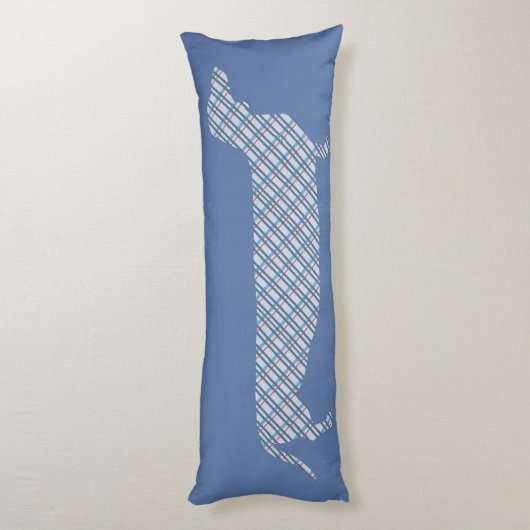 Coussins Longs Teckel de plaid sur le bleu (Dos (Vertical))