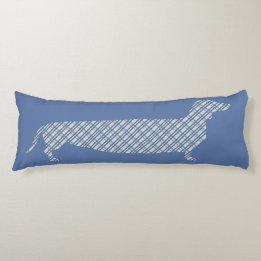Coussins Longs Teckel de plaid sur le bleu