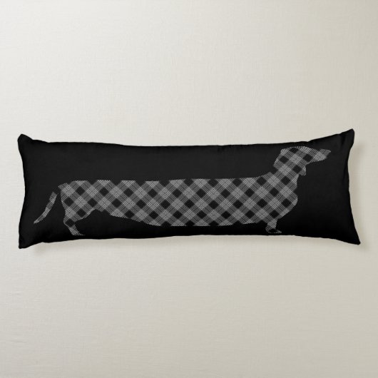Coussins Longs Teckel de plaid sur le noir (Dos)