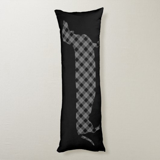 Coussins Longs Teckel de plaid sur le noir (Dos (Vertical))