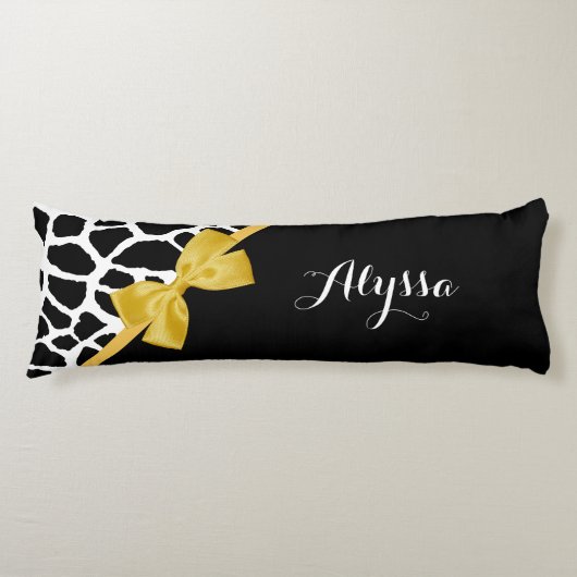 Coussins Longs Tendance Girafe Imprimer Bow Jaune Doré avec un no (Devant)