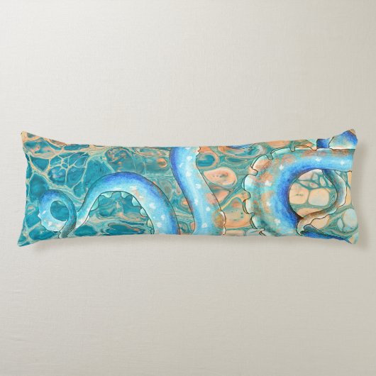 Coussins Longs Tentacles bleus Octopus Kraken Encre Turquoise Abs (Devant)