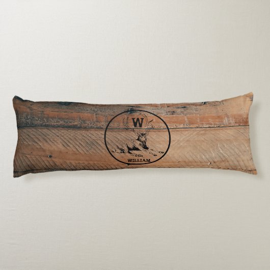 Coussins Longs Texture en bois rustique et monogramme de cerfs su (Dos)