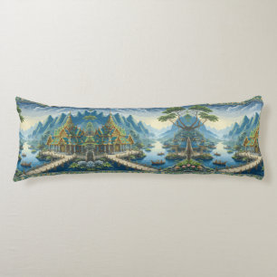 Coussins Longs Thibaut Asiatique Pittoresque bleu et vert Décor
