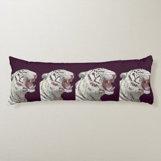 Coussins Longs Tigre Blanc Rugissant – Conception d'oreiller corp (Devant)