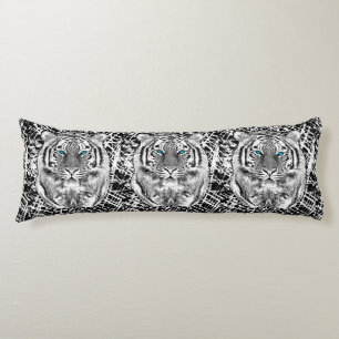 Coussins Longs Tigre noir et blanc saisissant d'yeux bleus