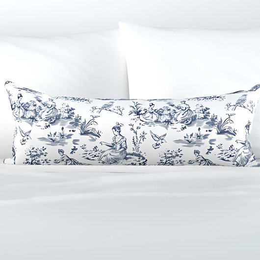 Coussins Longs Toile bleue de Jouy, style champêtre français