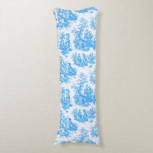 Coussins Longs Toile de Jouy bleu turquoise élégante