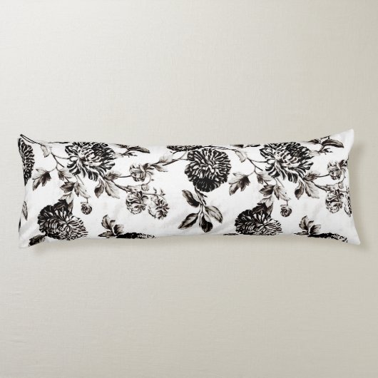 Coussins Longs Toile floral botanique blanc et noir antique (Dos)