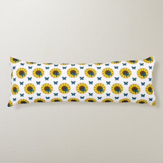 Coussins Longs Tournesol et papillon bleu (Devant)