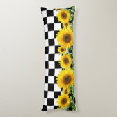 Coussins Longs Tournesols sur Black White Chess Board Corps Motif (Dos (Vertical))