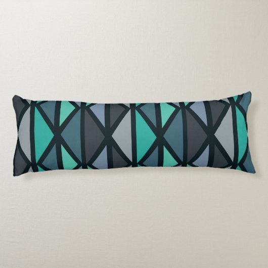 Coussins Longs Triangles d'art géométrique rétro Turquoise noir (Dos)