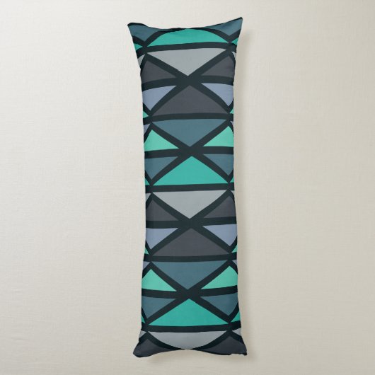 Coussins Longs Triangles d'art géométrique rétro Turquoise noir (Dos (Vertical))