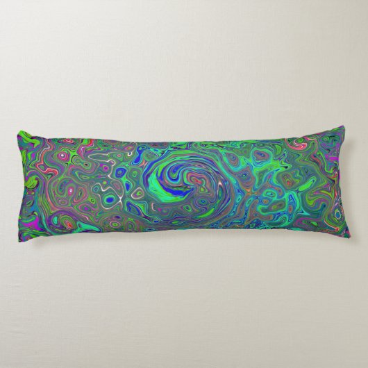 Coussins Longs Trippy Chartreuse et Blue Retro Liquid Swirl (Dos)
